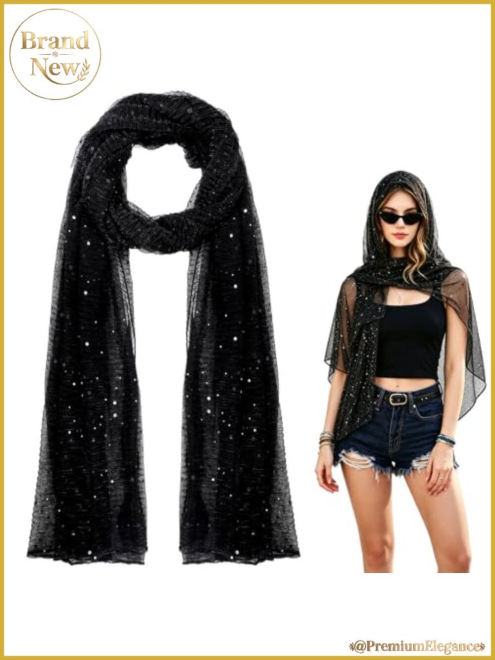 Sequin Rave Scarf Silk Mesh Glitter Shawl Headscarf Festival Wrap